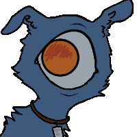 animation of a one-eyed dog rolling its eye